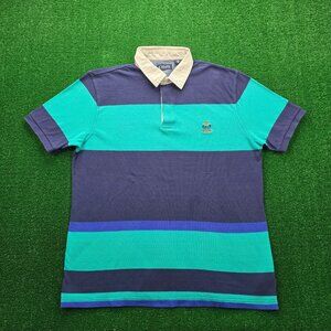 Chaps Polo Shirt Mens XL/Large Blue Teal Colorblock Golf Preppy‎ Summer Casual
